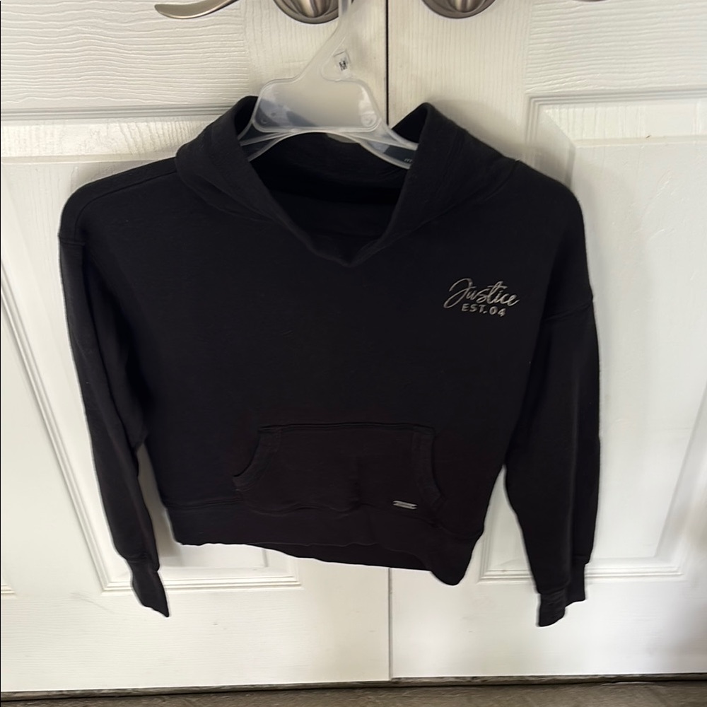 Two Justice Black Fitted Crop Hoodies Long Sleeve